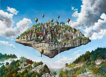 Balloon Island - Imaginative Realism Painting by Figurative Artist Howard Fox