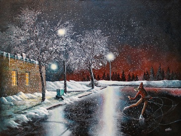 Skating on Black Ice - Imaginative Realism Painting by Howard Fox Contemporary Realist Painter