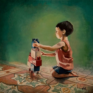 Liyam Playing With Toys - Hotel Utopia Painting by Howard Fox Artist