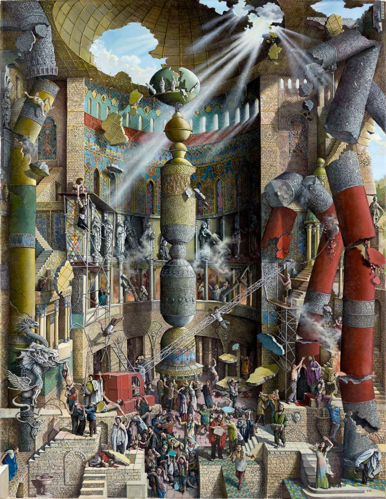 Babel, the Fall - Imaginative Realism Painting by Howard Fox Contemporary Realist Painter