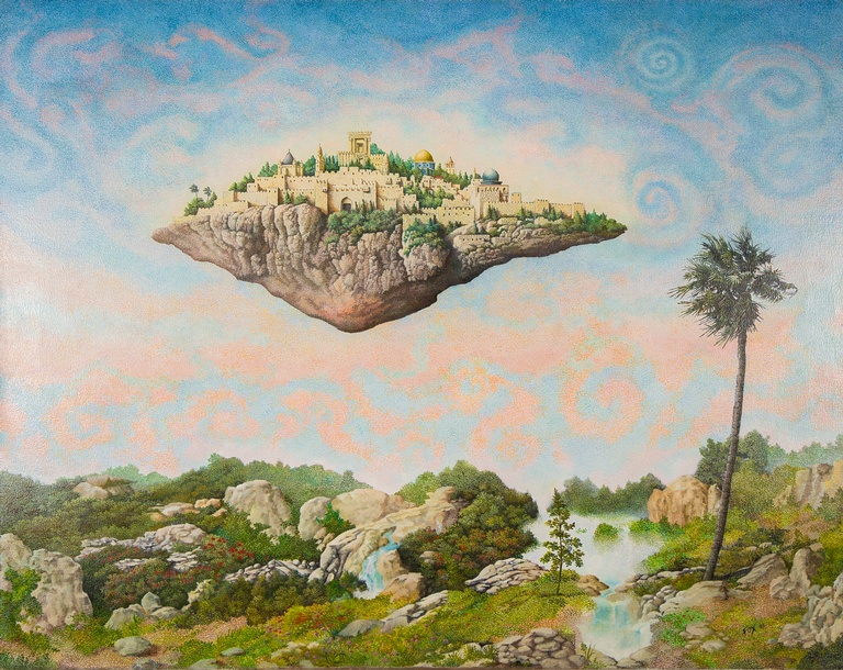 Floating Jerusalem - Imaginative Realism Painting by Howard Fox Contemporary Realist Painterr 